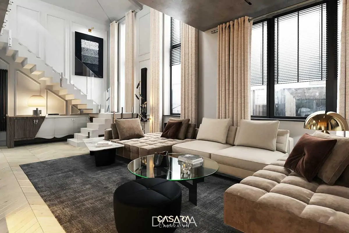 Sofa lớn cần được kiểm tra cùng cầu thang, cửa sổ và trục di chuyển.
