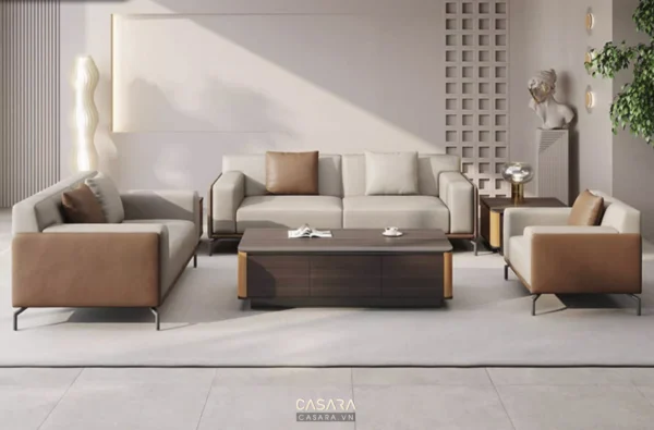 Bộ sofa hiện đại, sang trọng với gam màu trung tính ấm áp.