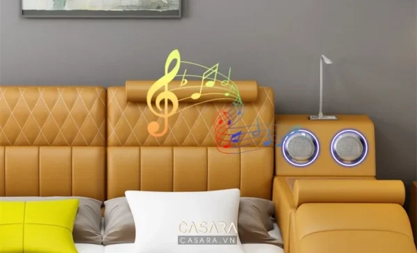 Giường ngủ bọc da cao cấp, thiết kế hiện đại sang trọng.