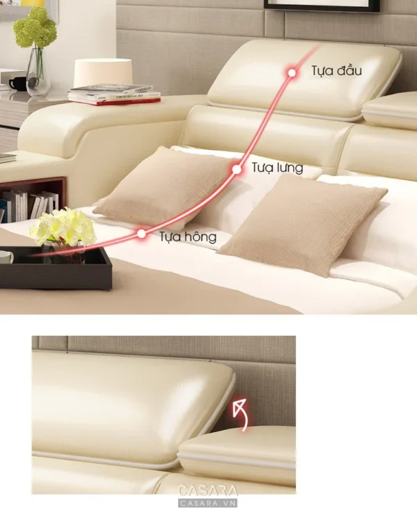 Ghế sofa da cao cấp màu kem, thiết kế hiện đại, êm ái.