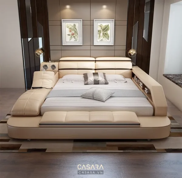Giường ngủ hiện đại, sang trọng với thiết kế tinh tế, màu sắc trang nhã.