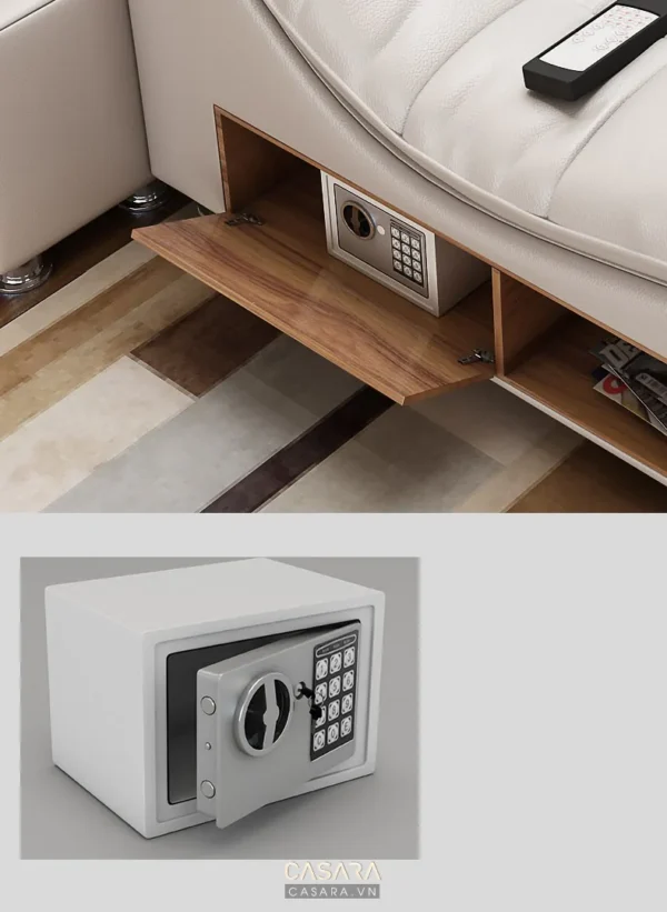 Ghế sofa tích hợp ngăn bí mật và hộc tủ có khóa an toàn.