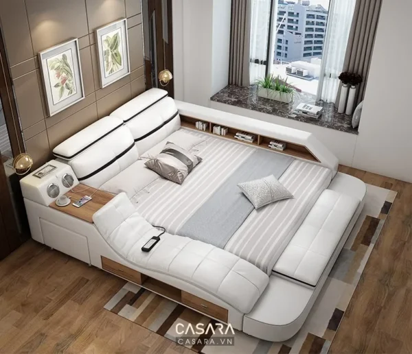 Giường ngủ hiện đại, sang trọng với thiết kế thông minh, tích hợp tiện nghi.