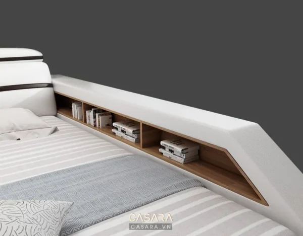 Giường ngủ hiện đại có hộc chứa đồ tiện lợi, thiết kế tối giản.