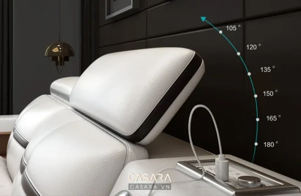 Ghế massage cao cấp với thiết kế hiện đại, tích hợp cổng USB tiện lợi.