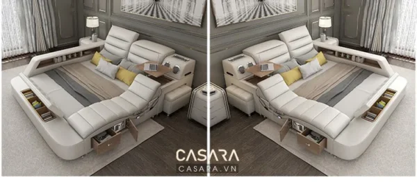 Giường ngủ hiện đại, thiết kế sang trọng với nhiều tiện ích.