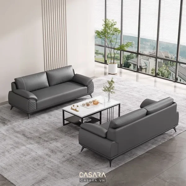 Phòng khách hiện đại với bộ sofa da tinh tế, sang trọng.