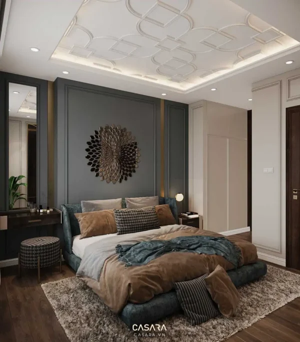 Phòng ngủ hiện đại, sang trọng với điểm nhấn nghệ thuật tinh tế.