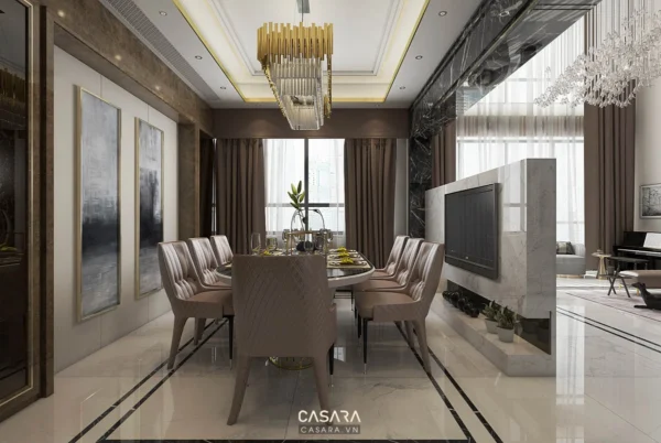 Phòng ăn sang trọng với nội thất hài hòa, tinh tế.