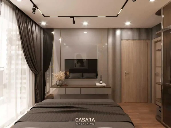 Phòng ngủ hiện đại, tối giản với tông màu trung tính ấm áp.