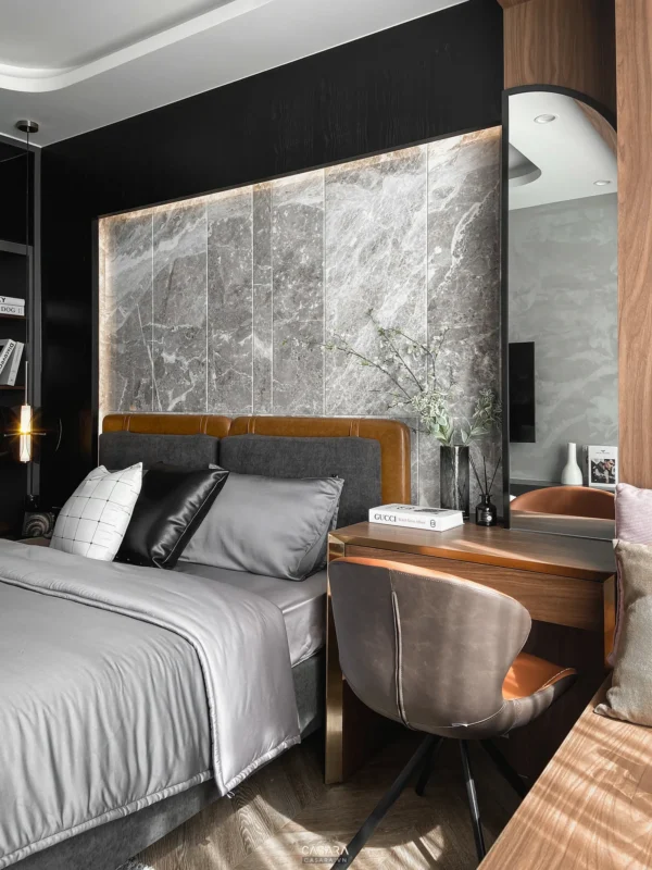 Phòng ngủ hiện đại với gam màu trung tính, thiết kế tối giản sang trọng.