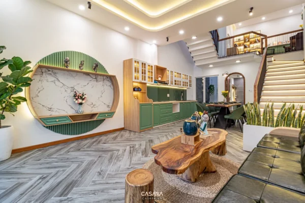 Phòng khách hiện đại, sang trọng với thiết kế độc đáo, tinh tế.