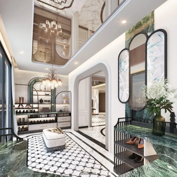 Nội thất phòng thay đồ sang trọng, hiện đại với thiết kế độc đáo.