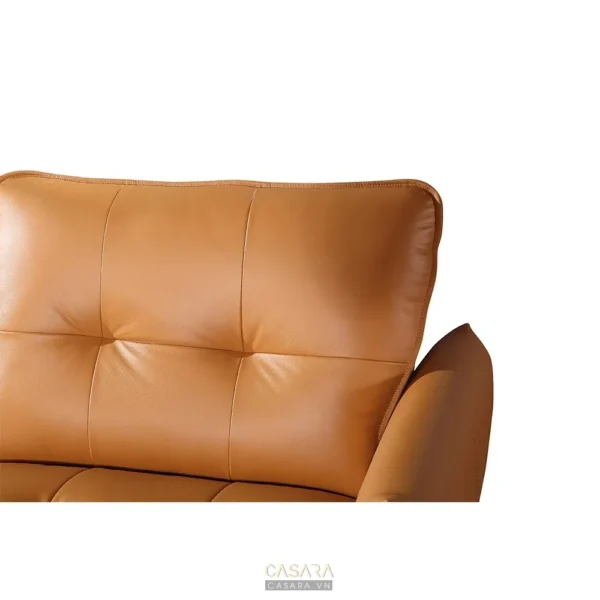 Ghế sofa da màu nâu cam hiện đại, thiết kế êm ái, sang trọng.