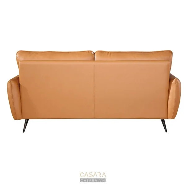 Ghế sofa da màu cam nhạt, thiết kế hiện đại tối giản.