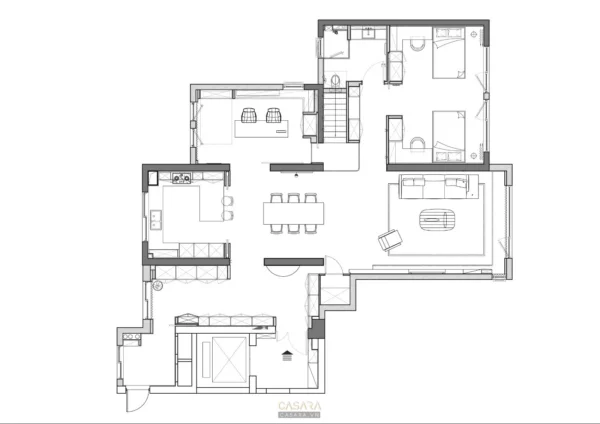 Bản vẽ mặt bằng kiến trúc nhà ở hiện đại, bố cục thông minh.