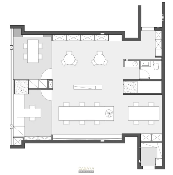 Bản vẽ mặt bằng chi tiết của một không gian văn phòng hiện đại.
