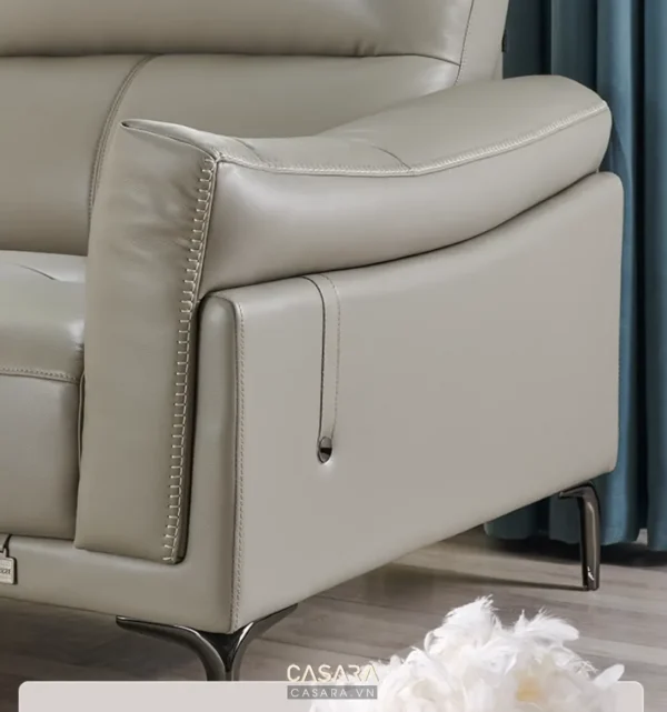 Ghế sofa da hiện đại, màu be sáng, thiết kế tinh tế, sang trọng.