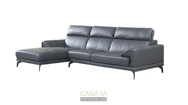 Ghế sofa da góc hiện đại, màu xám đen sang trọng, thiết kế tối giản.