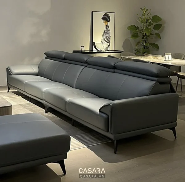 Bộ sofa da đen hiện đại, sang trọng trong không gian phòng khách.