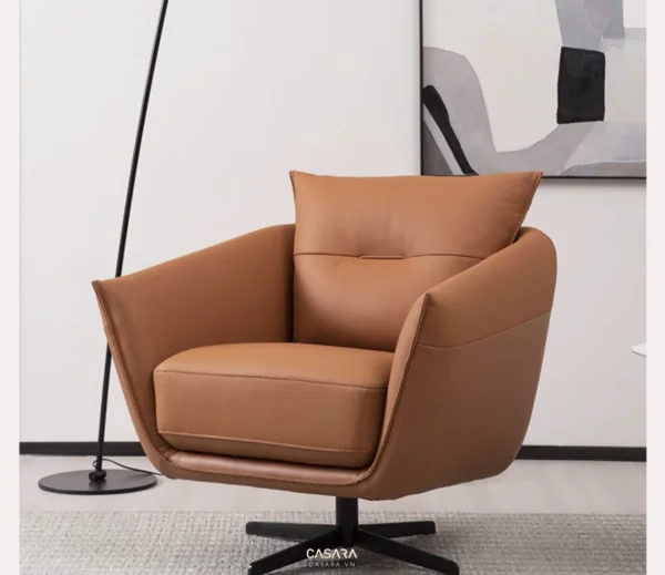 Ghế bọc da màu nâu ấm cúng, kiểu dáng hiện đại, thanh lịch.
