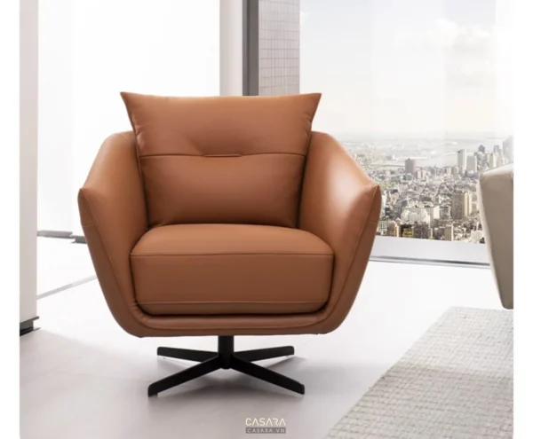 Ghế bành da màu cam hiện đại, sang trọng trong căn hộ cao cấp.