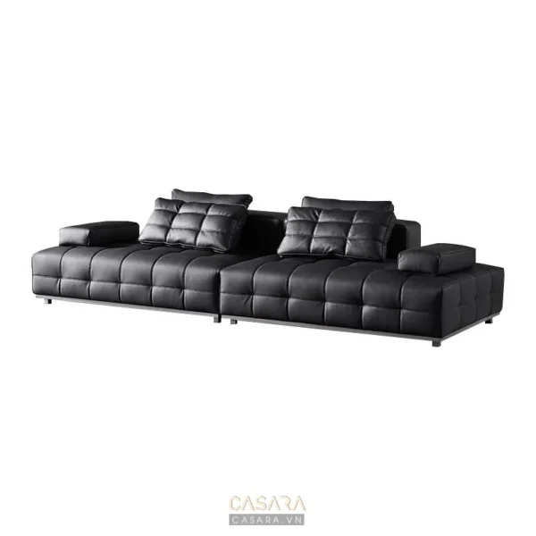 Bộ sofa da đen hiện đại, kiểu dáng góc L sang trọng.