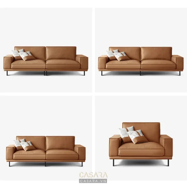 Ghế sofa da màu nâu sang trọng, kiểu dáng hiện đại, đơn giản.