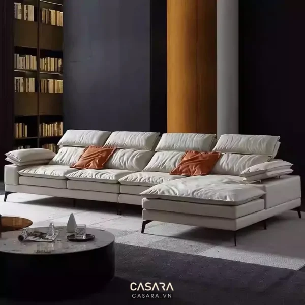 Bộ sofa góc hiện đại, sang trọng với tông màu trung tính ấm áp.