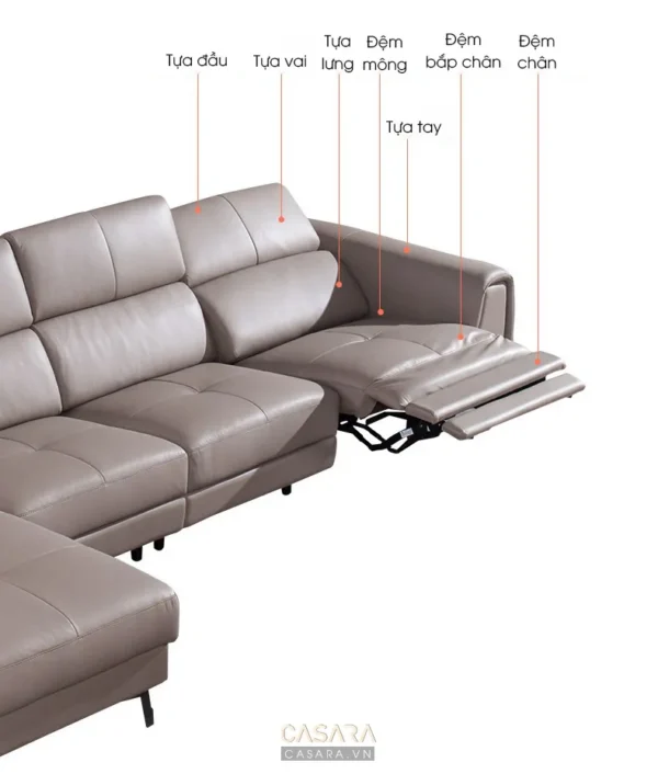 Ghế sofa da cao cấp có cơ chế điều chỉnh, mang lại sự thoải mái tối đa.