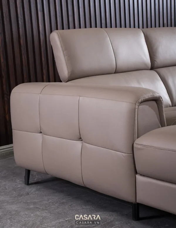 Ghế sofa da màu be hiện đại, thiết kế tối giản sang trọng.