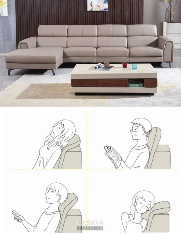 Phòng khách hiện đại với bộ sofa da màu nâu và tranh tường nghệ thuật.