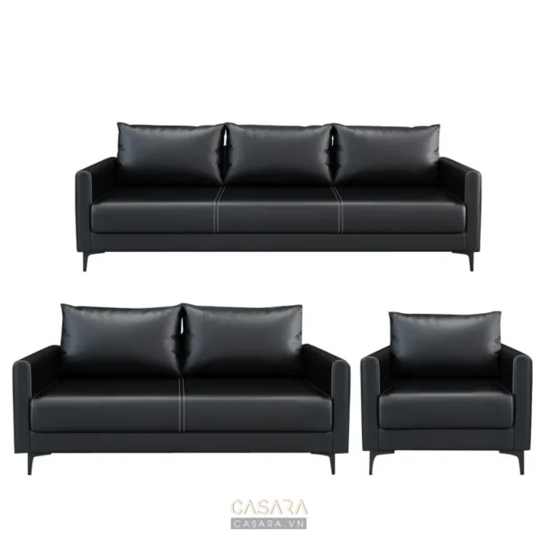 Bộ sofa đen hiện đại, thiết kế tối giản, sang trọng cho phòng khách.