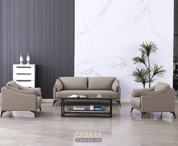 Bộ sofa hiện đại màu be trang nhã trong phòng khách sang trọng.