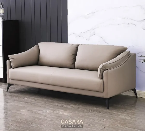 Ghế sofa da màu be hiện đại, kiểu dáng tinh tế, sang trọng.
