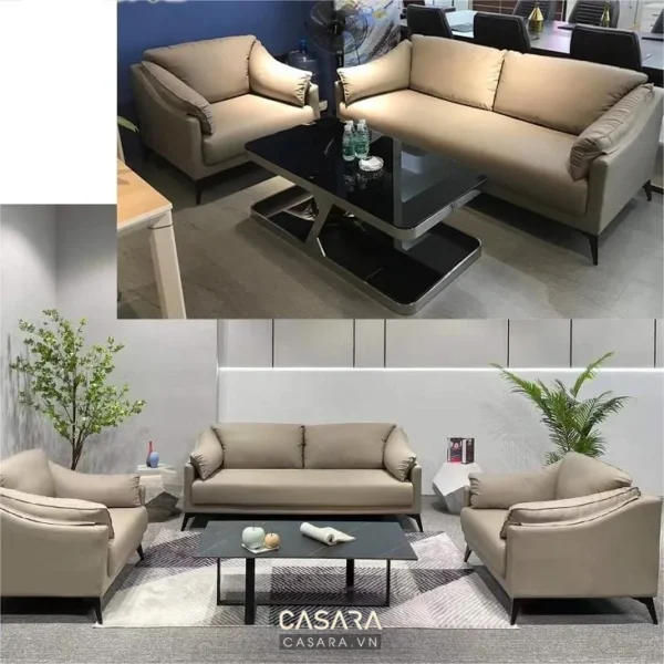 Bộ sofa góc và sofa đơn màu be hiện đại, sang trọng.