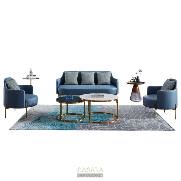 Bộ sofa hiện đại màu xanh lam sang trọng trong phòng khách.