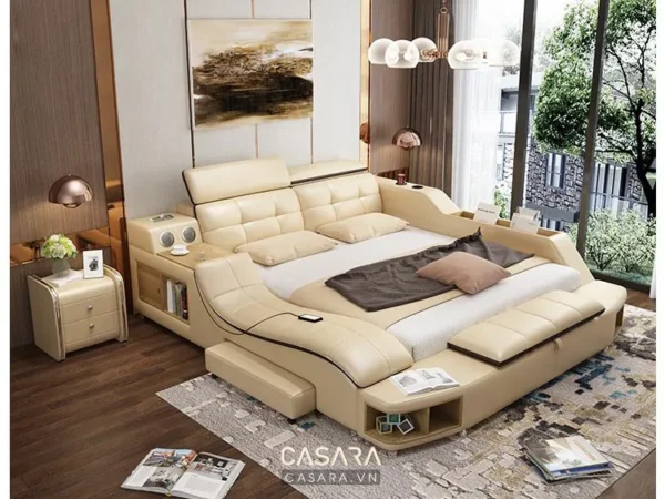 Giường ngủ hiện đại, sang trọng với thiết kế tích hợp nhiều tiện ích.