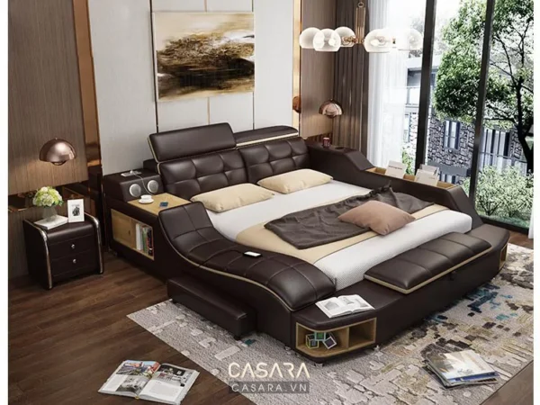 Giường ngủ hiện đại, sang trọng với thiết kế độc đáo và tiện nghi.