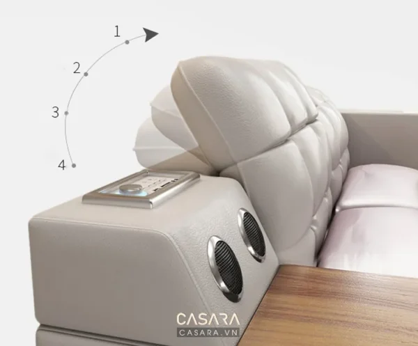 Ghế sofa cao cấp có tích hợp loa và điều khiển hiện đại.