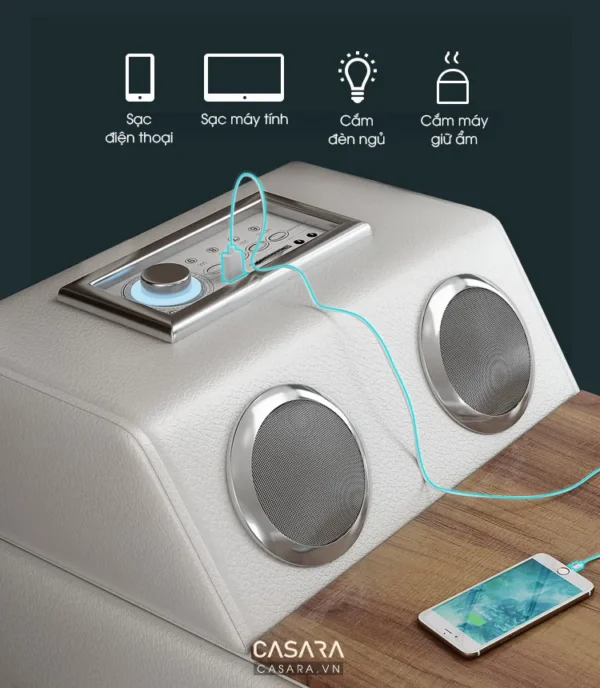 Loa Casara đa năng tích hợp sạc điện thoại và đèn ngủ tiện lợi.