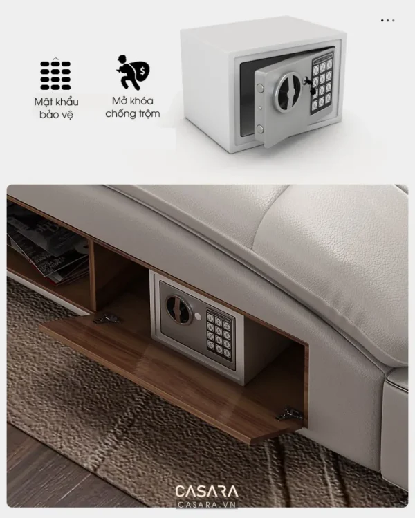 Tủ khóa an toàn giấu kín dưới gầm giường, bảo vệ tài sản cá nhân.
