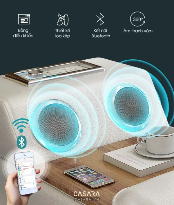 Loa Casara kiểu dáng độc đáo, tích hợp đèn LED và điều khiển từ xa.