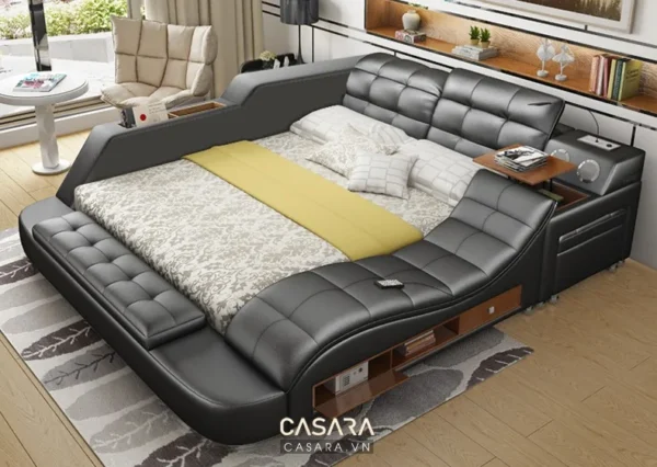 Giường ngủ hiện đại, thiết kế sang trọng với chất liệu da cao cấp.