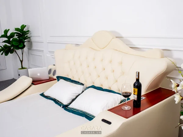 Giường ngủ hiện đại, sang trọng với thiết kế tinh tế và tiện nghi.