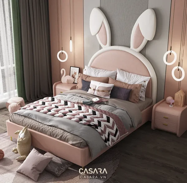 Phòng ngủ trẻ em thiết kế hiện đại, đáng yêu với tông màu hồng chủ đạo.