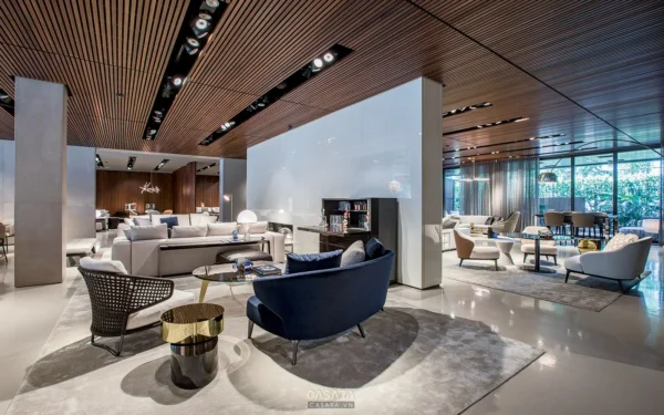 Không gian showroom nội thất sang trọng, hiện đại với nhiều phong cách.