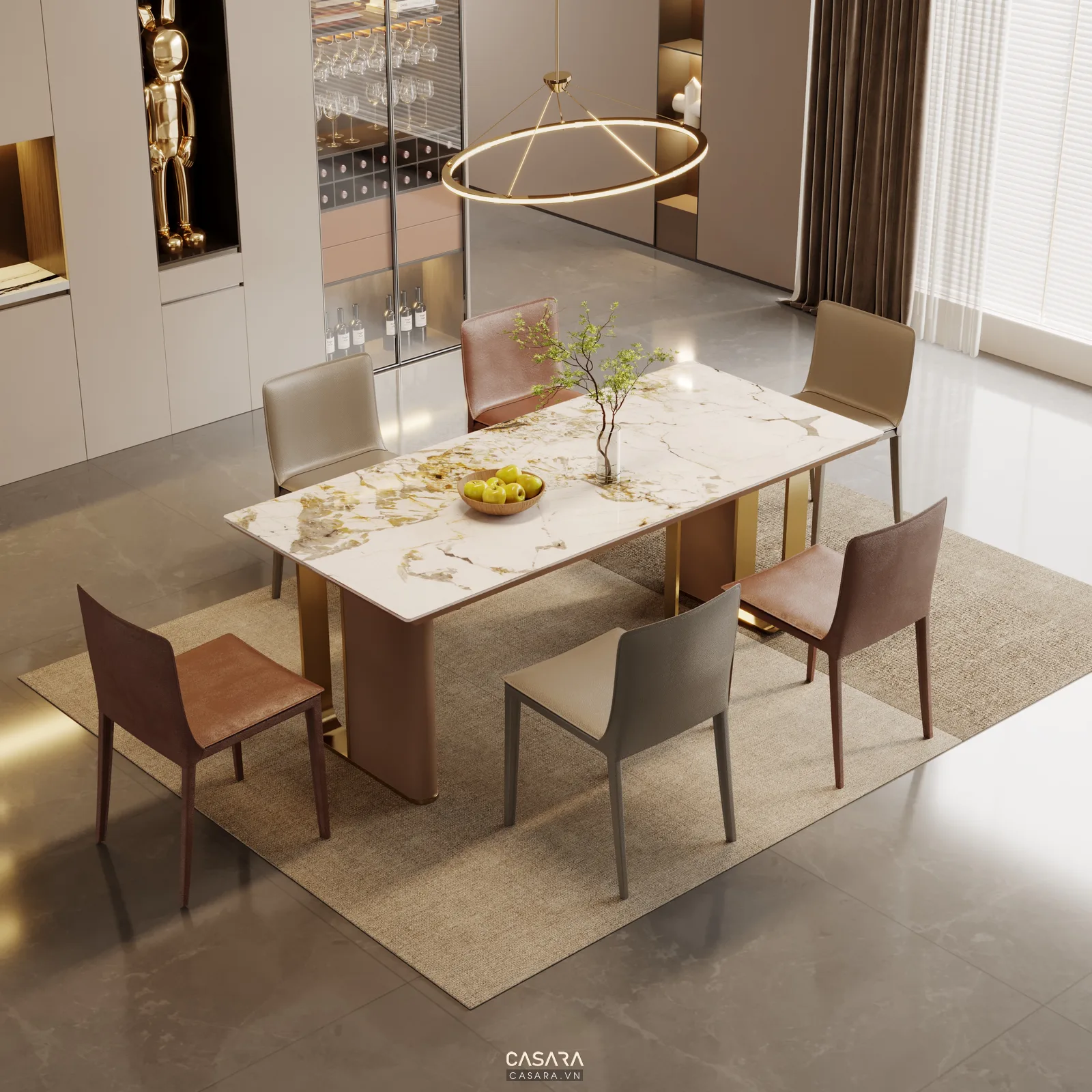 bếp căn hộ 80m2 2 phòng ngủ với tủ gỗ sáng và bàn ăn