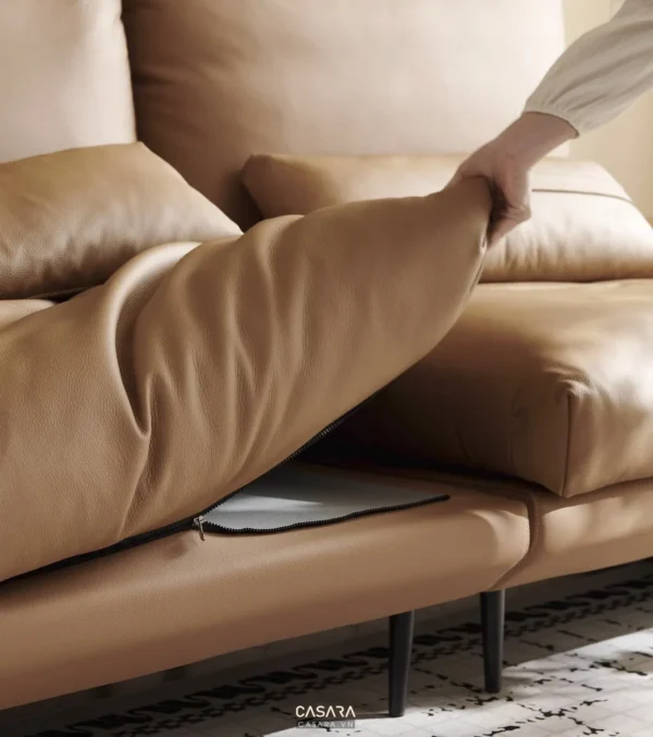 Ghế sofa da cao cấp với ngăn chứa đồ ẩn tiện lợi và sang trọng.