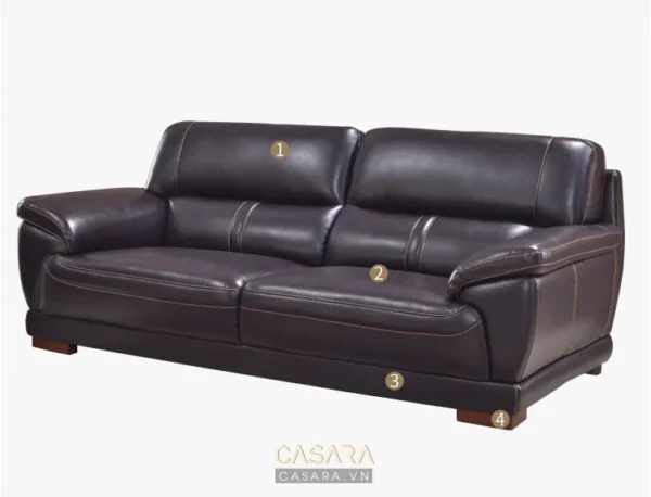 Ghế sofa da màu nâu đậm kiểu dáng hiện đại, sang trọng.